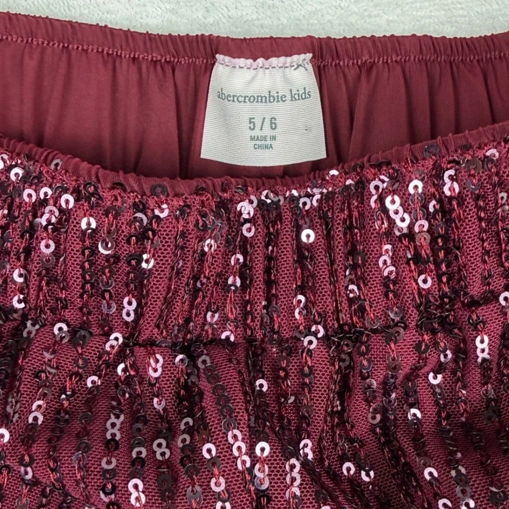 Abercrombie Kids Sequin Pants‎ Girls 5/6 Burgundy Sparkly Holiday Party Wide Leg